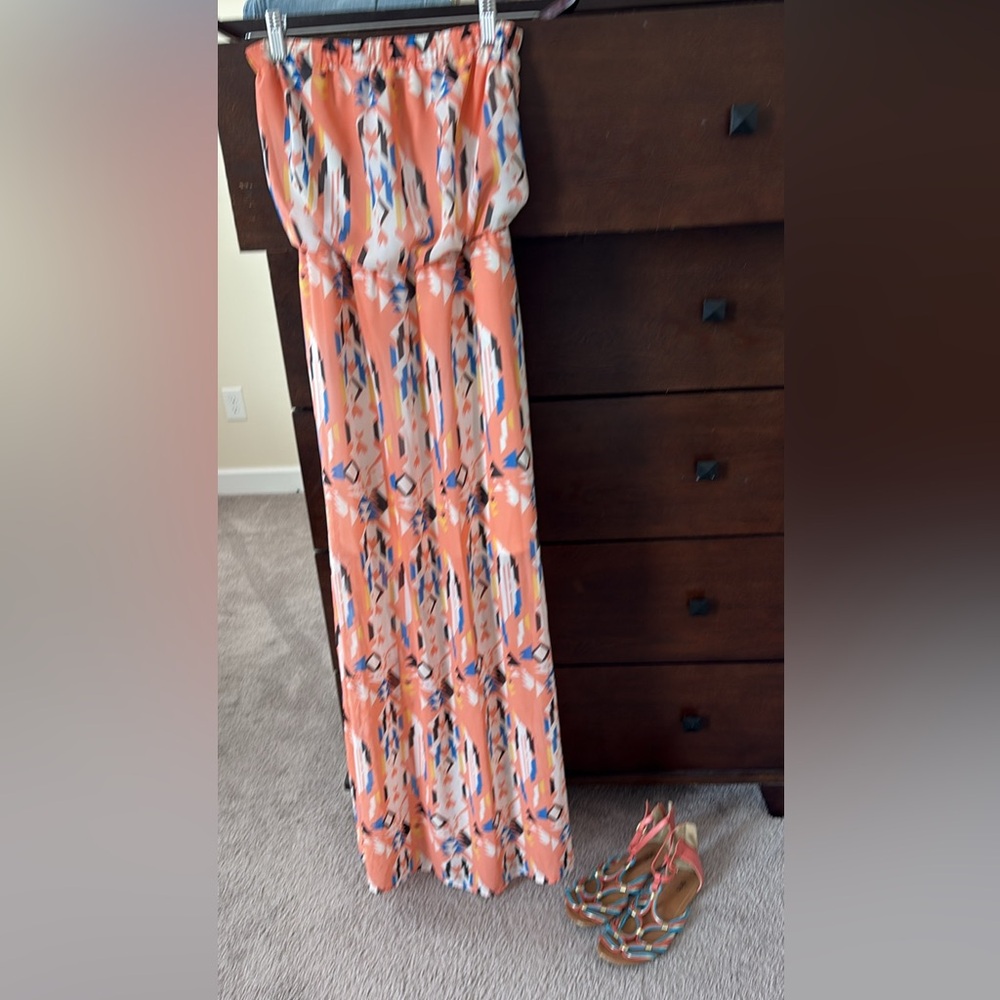 Arianne Coral and Blue Printed Dress